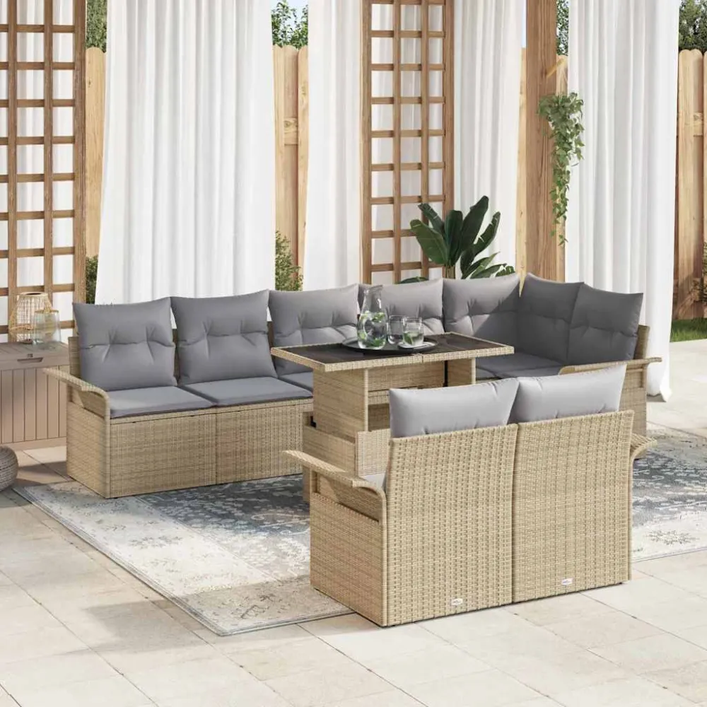 Tuin Sofa Set met kussen 9 pcs Beige Poly riet vidaXL