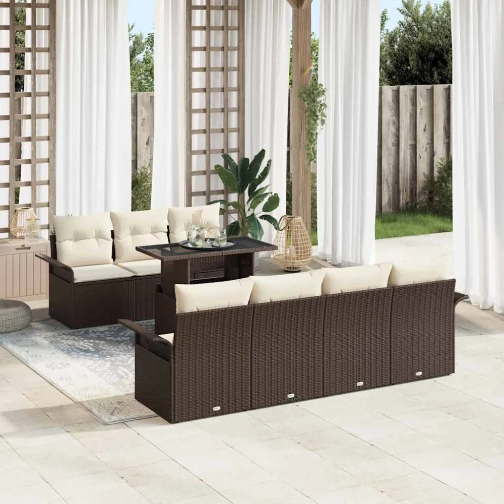Tuin Sofa Set met kussen 8 pcs Bruin poly rattan vidaXL