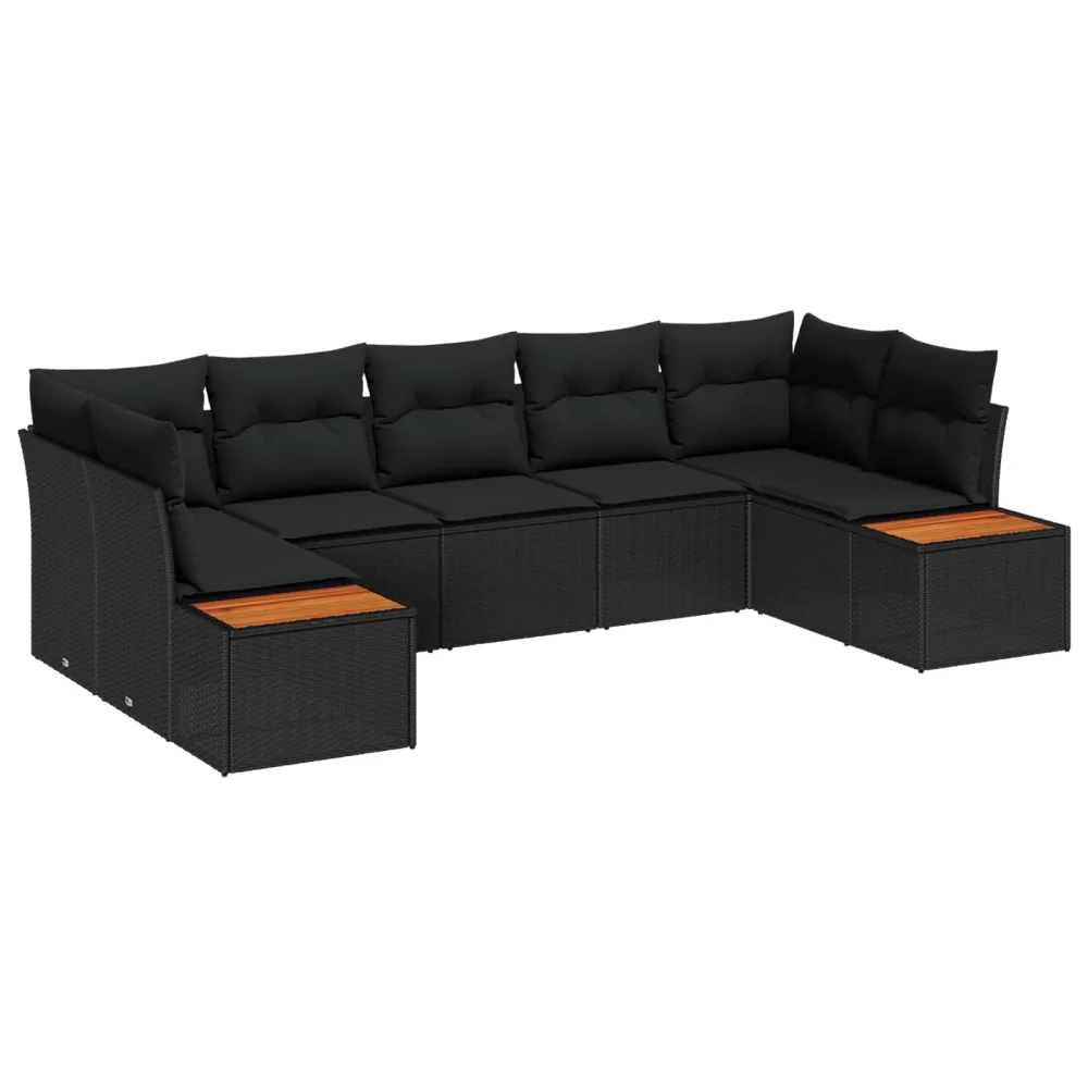 Tuin Sofa Set met kussen 7 pcs Zwart poly rattan vidaXL