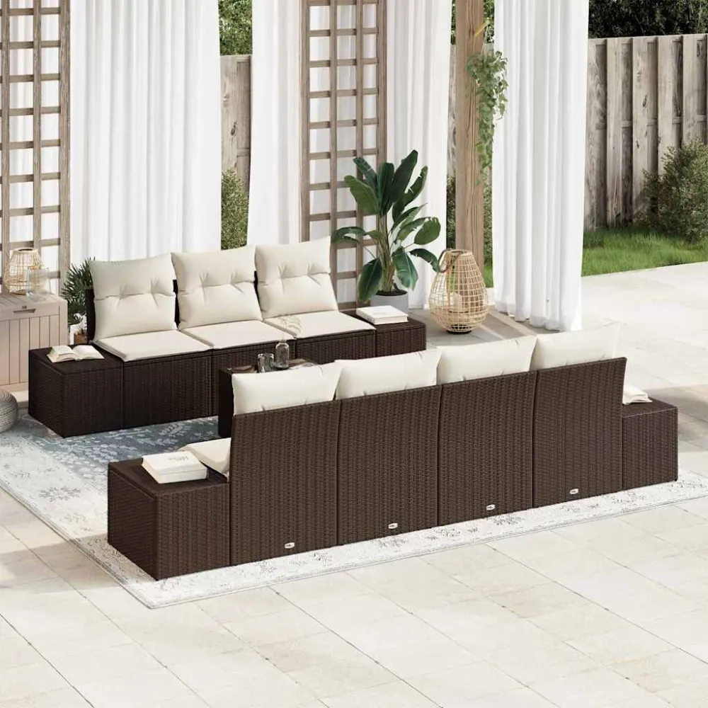 Tuin Sofa Set met kussen 8 pcs Bruin en Crème poly rattan vidaXL