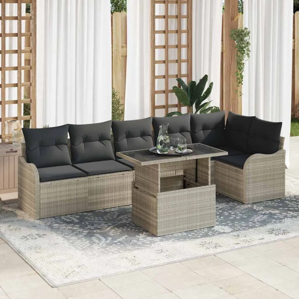 Tuin Sofa Set met kussen 7 pcs Lichtgrijs Poly Rattan vidaXL