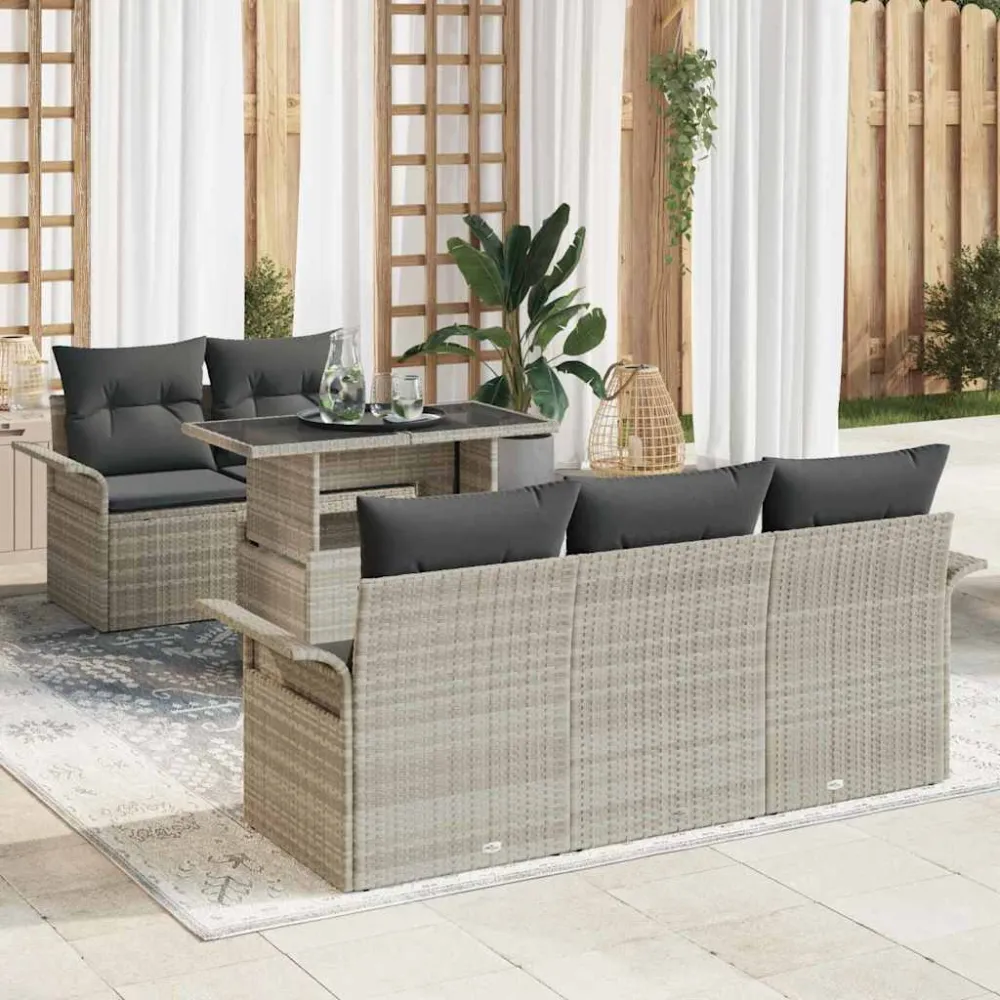 Tuin Sofa Set met kussen 6 pcs Lichtgrijs poly rattan vidaXL