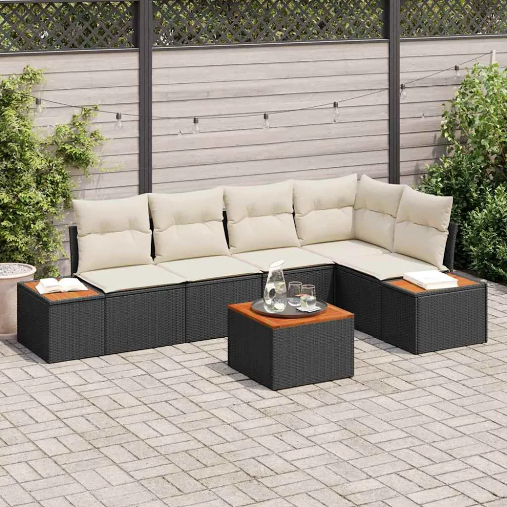 Tuin Sofa Set met kussen 6 pcs Zwart en crème Poly riet vidaXL