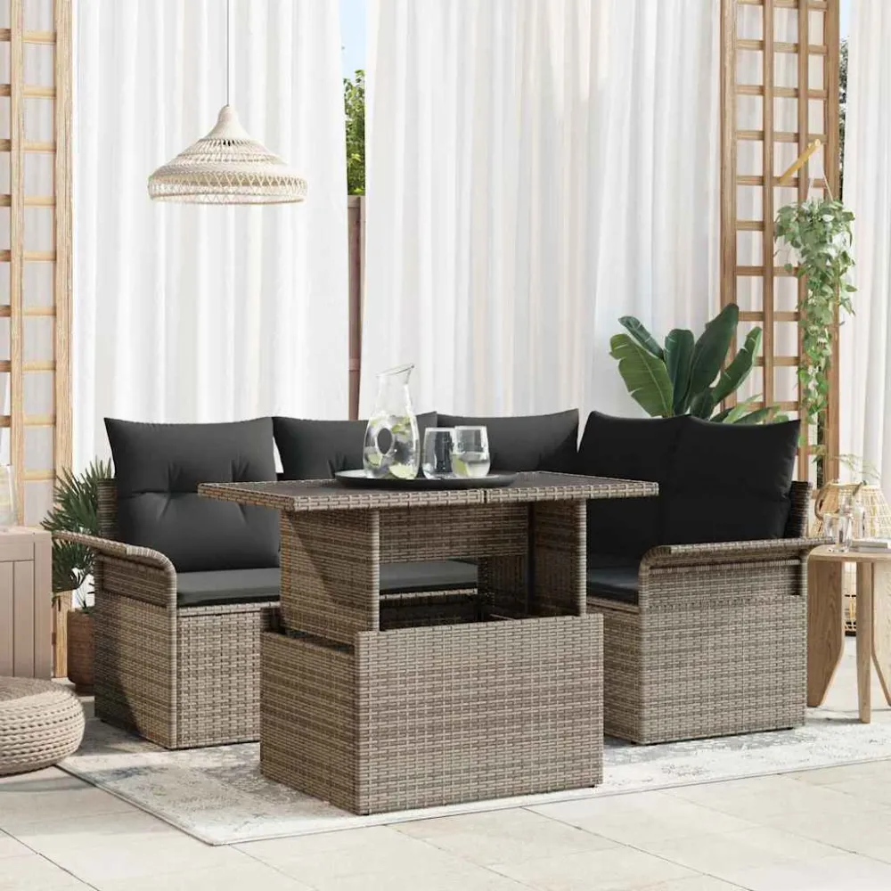 Tuin Sofa Set met kussen 5 pcs Grijs Poly riet vidaXL