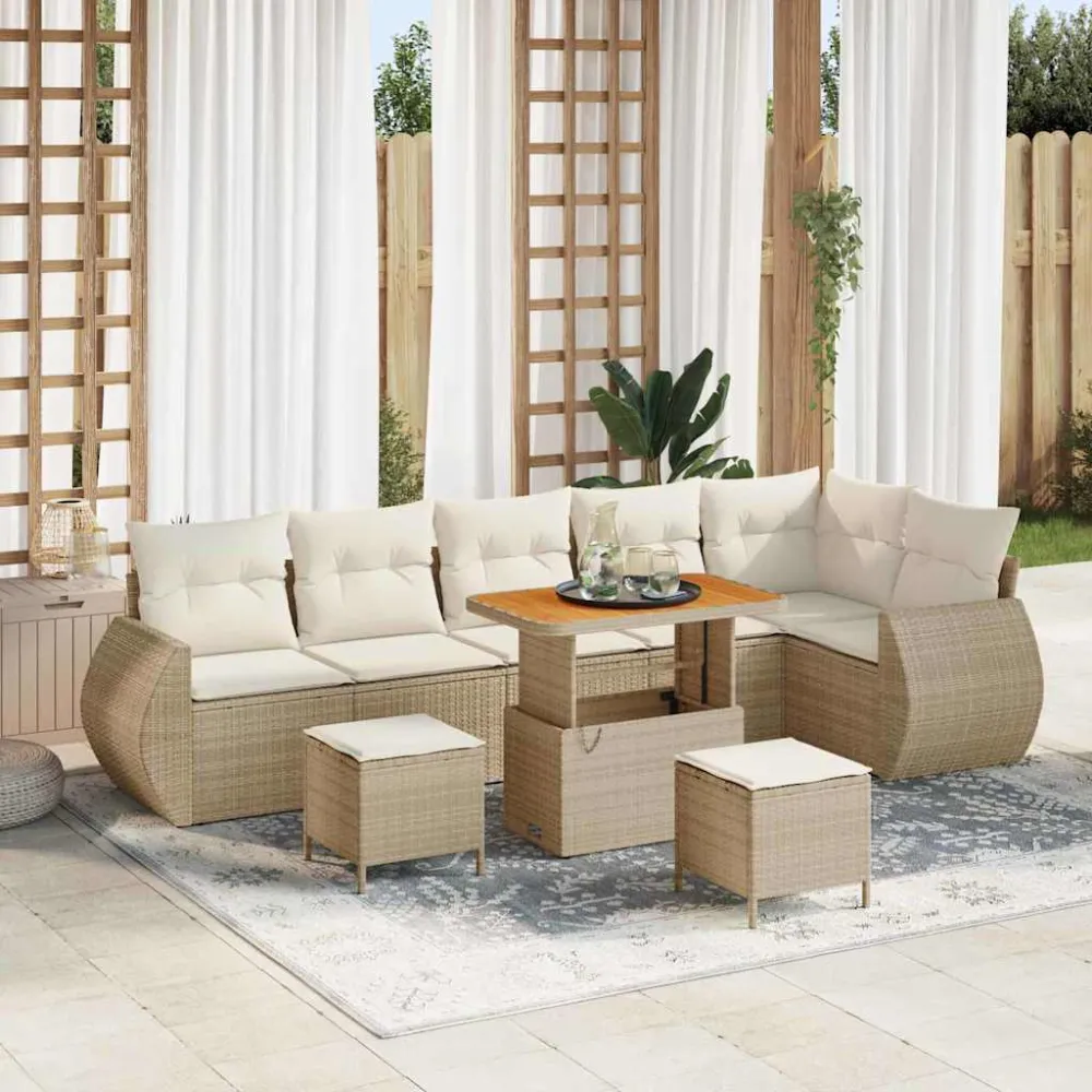 Tuin Sofa Set met kussen 9 pcs Beige en Crème Poly Rattan vidaXL