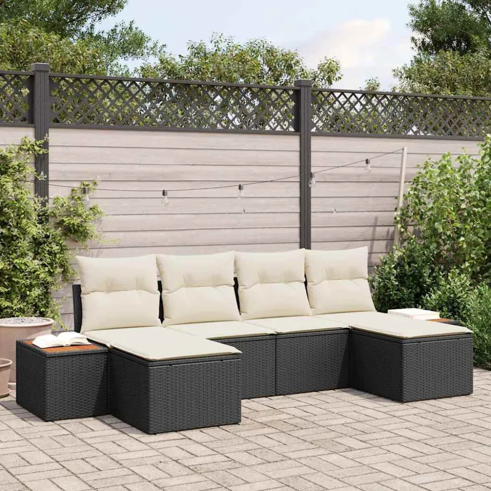 Tuin Sofa Set met kussen 6 pcs Zwart en Crème Poly Rattan vidaXL