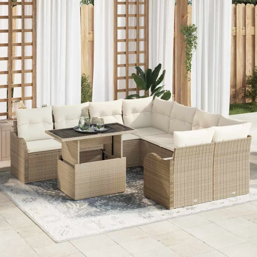 Tuin Sofa Set met kussen 9 pcs Beige Poly riet vidaXL
