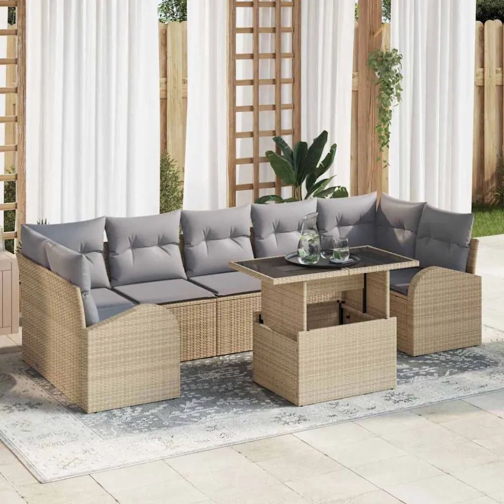 Tuin Sofa Set met kussen 8 pcs Beige Poly riet vidaXL
