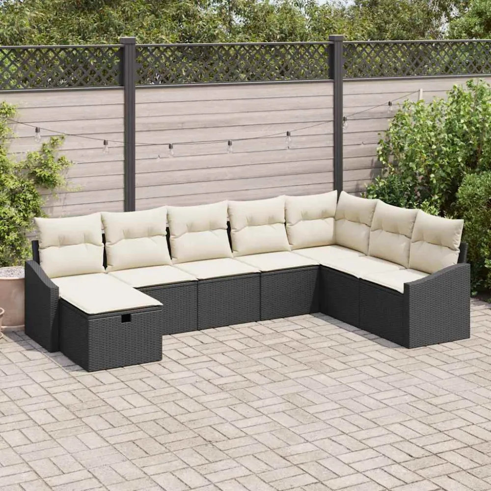 Tuin Sofa Set met kussen 8 pcs Zwart Poly riet vidaXL