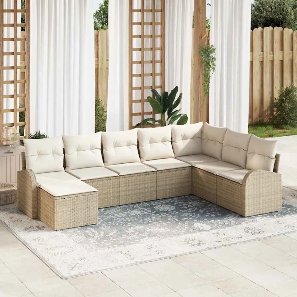 Tuin Sofa Set met kussen 8 pcs Beige Poly Rattan vidaXL