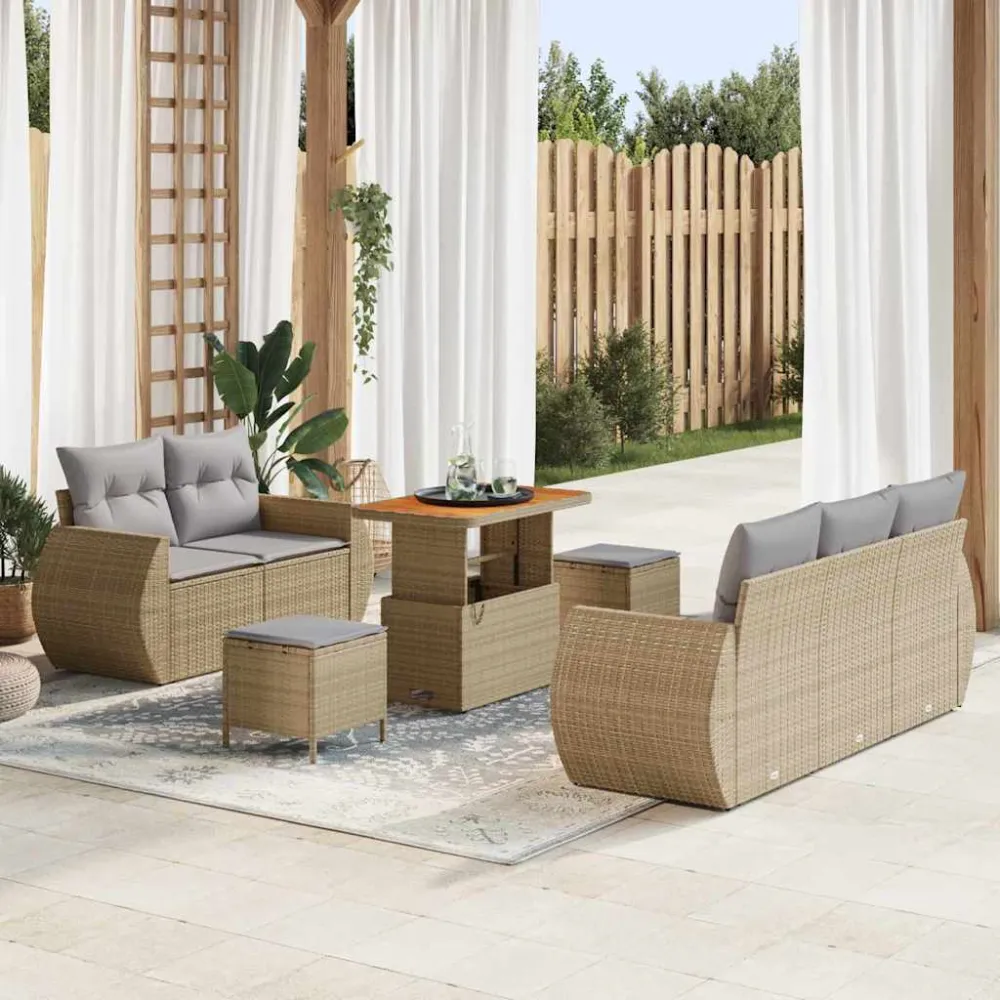 Tuin Sofa Set met kussen 8 pcs Beige en Licht Grijs poly rattan vidaXL