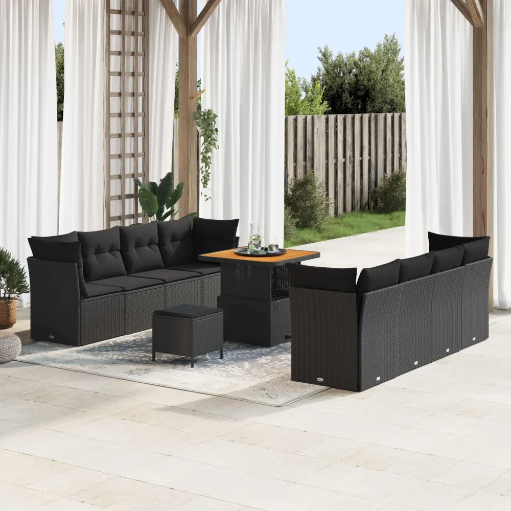Tuin Sofa Set met kussen 11 pcs Zwart poly rattan vidaXL