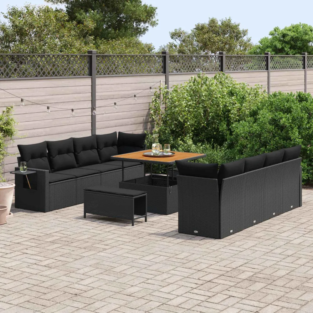 Tuin Sofa Set met kussen 11 pcs Zwart poly rattan vidaXL