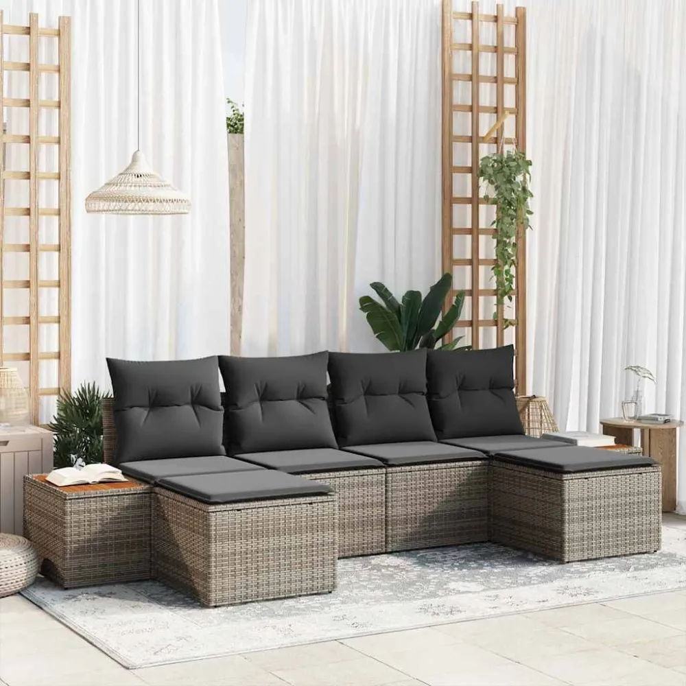 Tuin Sofa Set met kussen 6 pcs Grijs Poly Rattan vidaXL