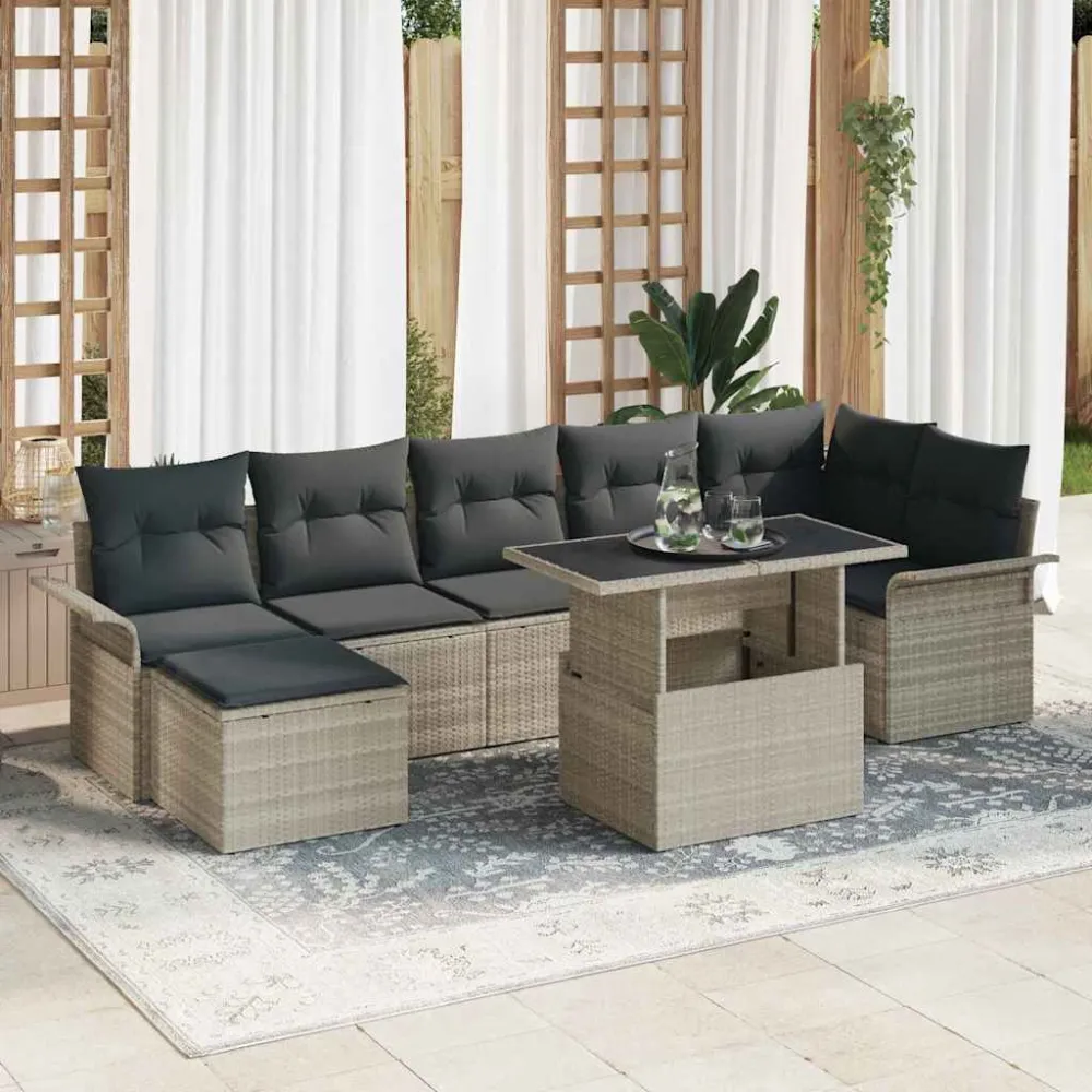 Tuin Sofa Set met kussen 8 pcs Lichtgrijs Poly riet vidaXL