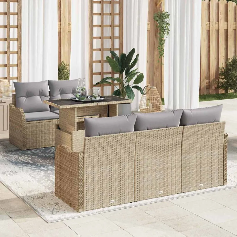 Tuin Sofa Set met kussen 6 pcs Beige poly rattan vidaXL