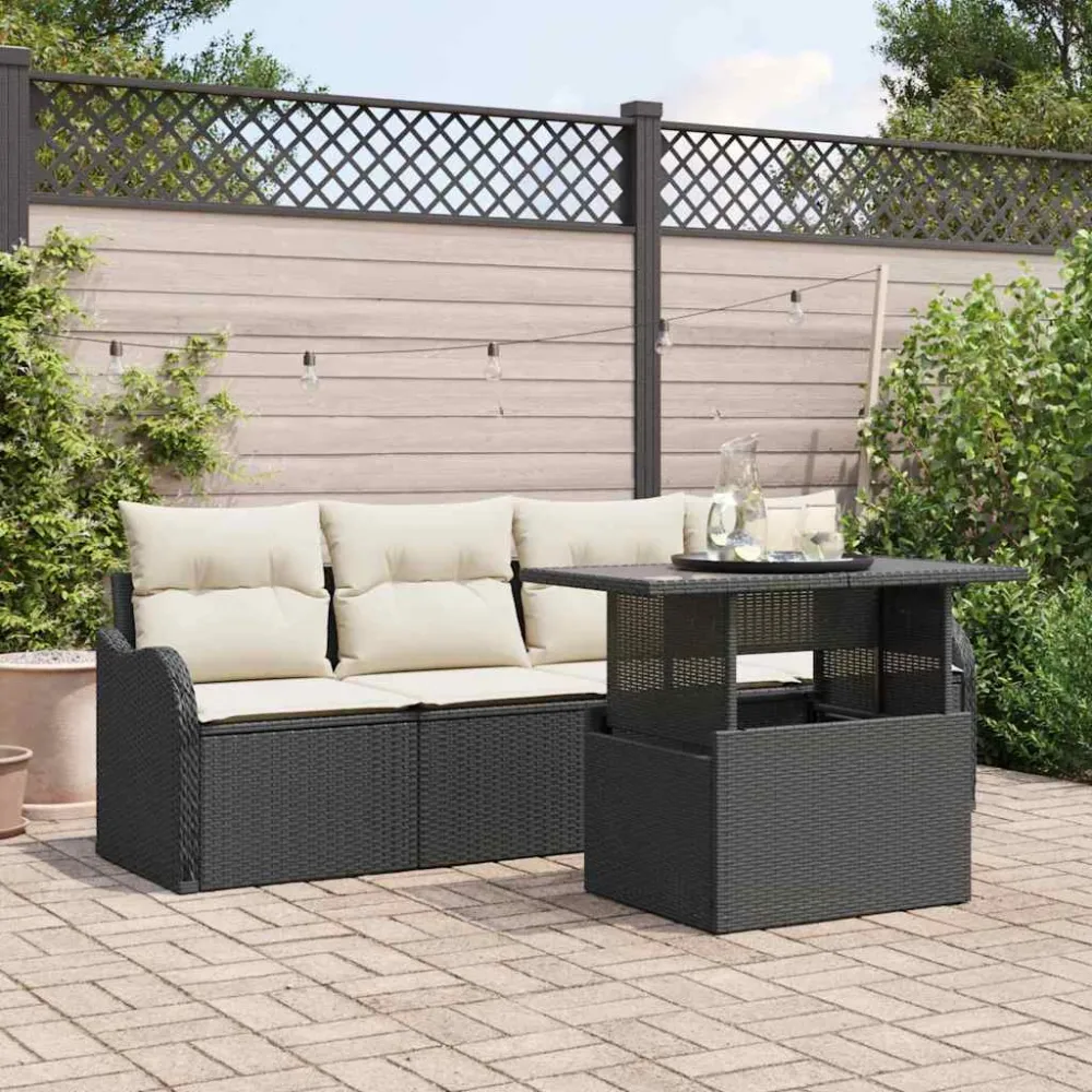 Tuin Sofa Set met kussen 5 pcs Zwart Poly riet vidaXL