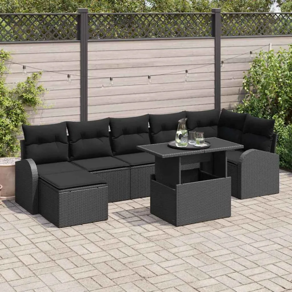 Tuin Sofa Set met kussen 8 pcs Zwart vidaXL