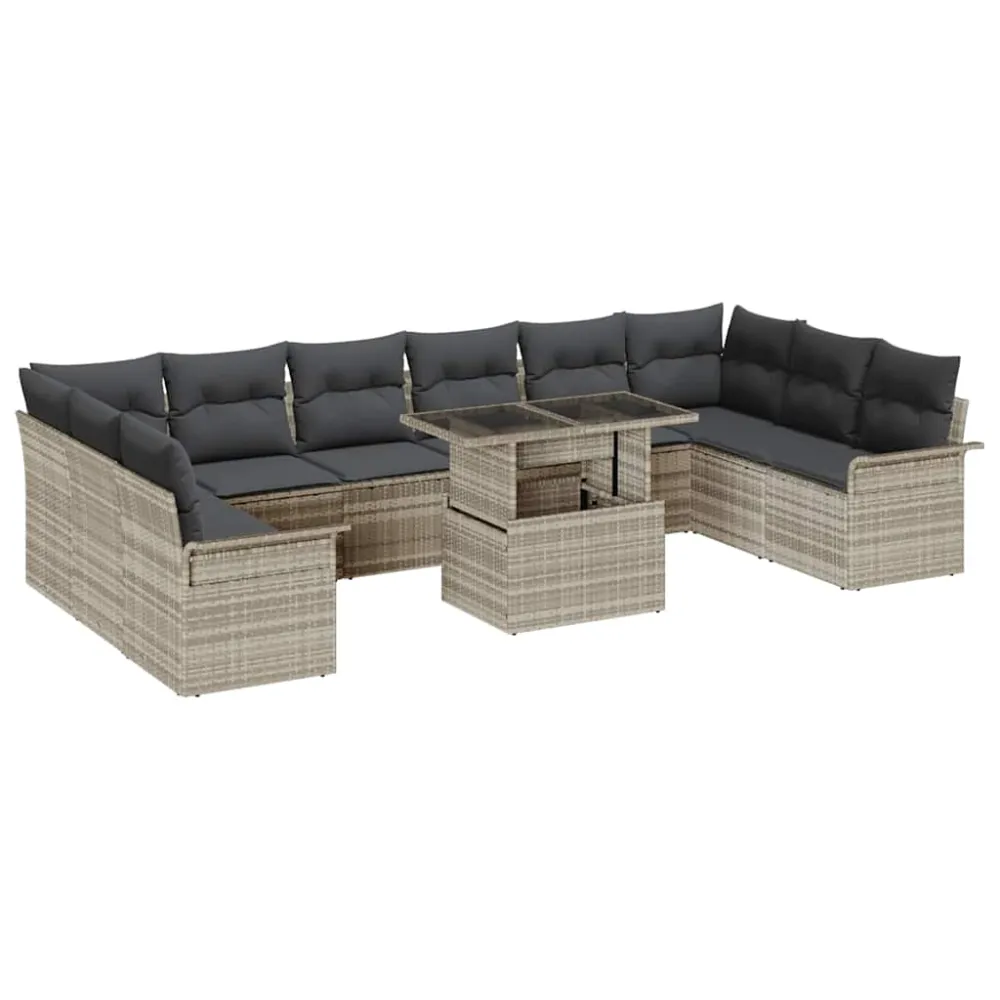 Tuin Sofa Set met kussen 11 pcs Lichtgrijs Poly Rattan vidaXL