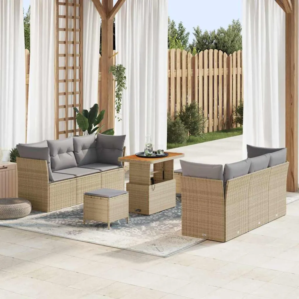 Tuin Sofa Set met kussen 9 pcs Beige en Licht Grijs poly rattan vidaXL