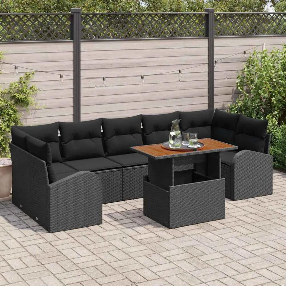 Tuin Sofa Set met kussen 8 pcs Zwart vidaXL