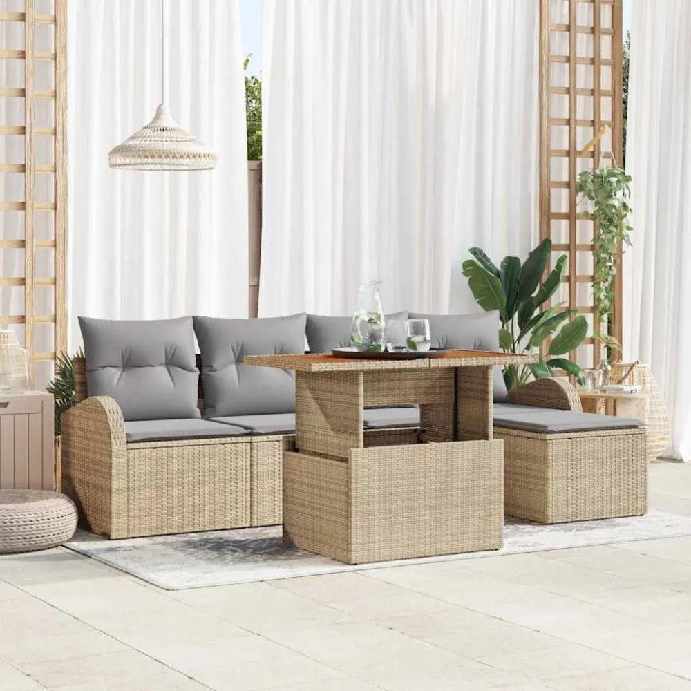 Tuin Sofa Set met kussen 6 pcs beige en lichtgrijs vidaXL