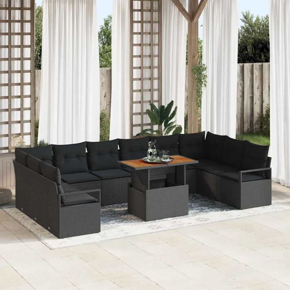 Tuin Sofa Set met kussen 11 pcs Zwart en Bruin vidaXL