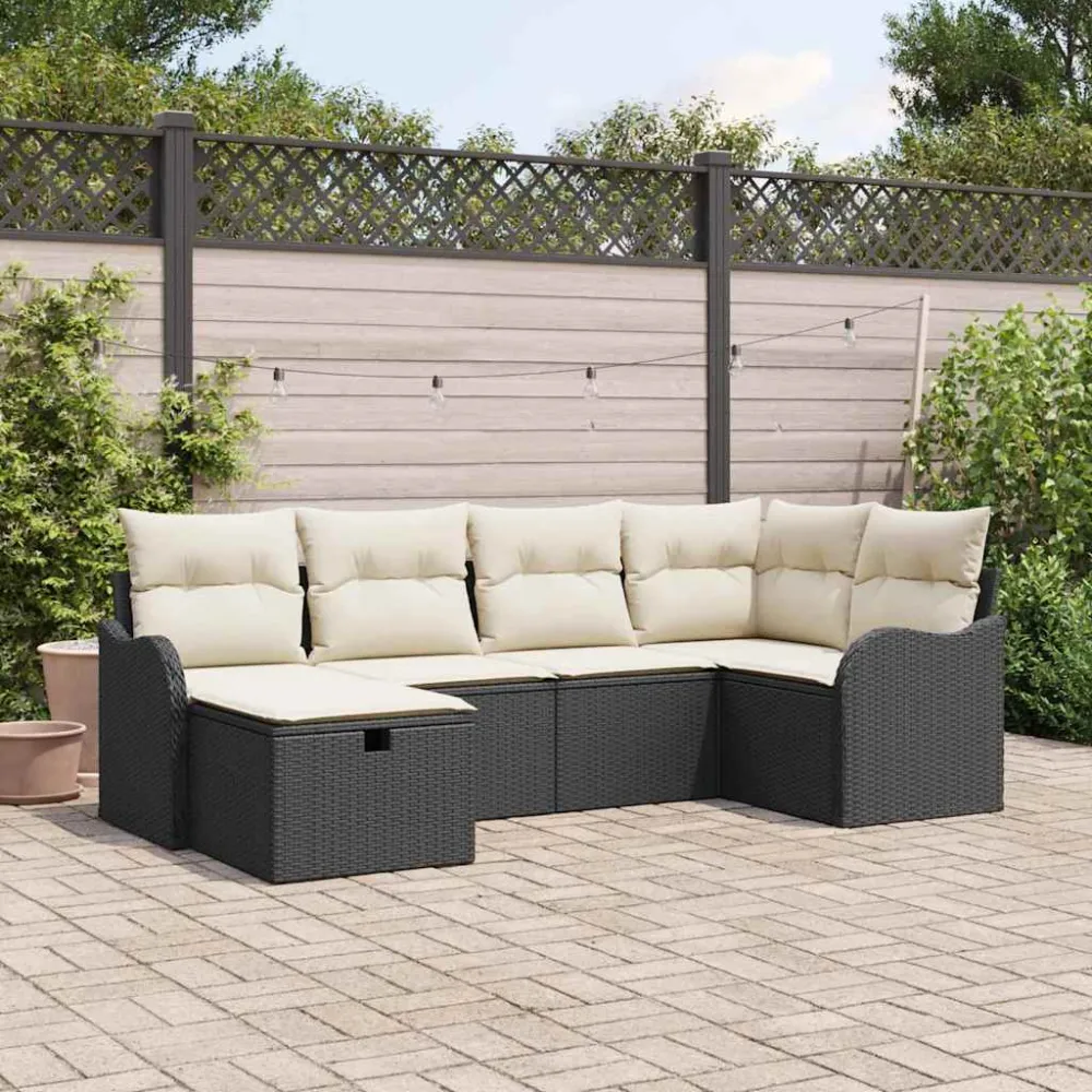 Tuin Sofa Set met kussen 6 pcs Zwart en crème Poly riet vidaXL