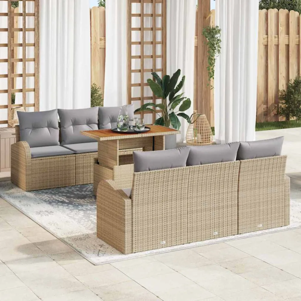 Tuin Sofa Set met kussen 7 pcs beige en lichtgrijs vidaXL