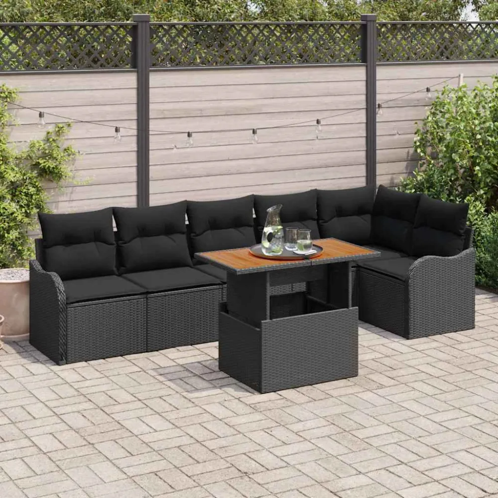 Tuin Sofa Set met kussen 7 pcs Zwart vidaXL