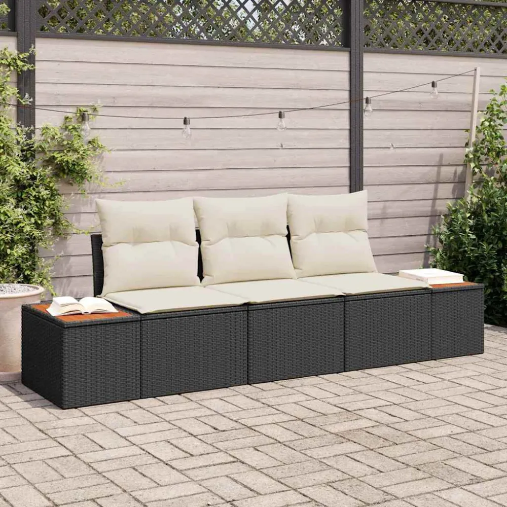 Tuin Sofa Set met kussen 3 pcs Zwart poly rattan vidaXL