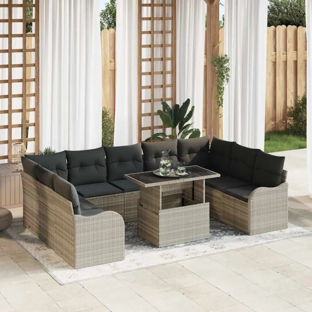 Tuin Sofa Set met kussen 10 pcs Lichtgrijs Poly riet vidaXL