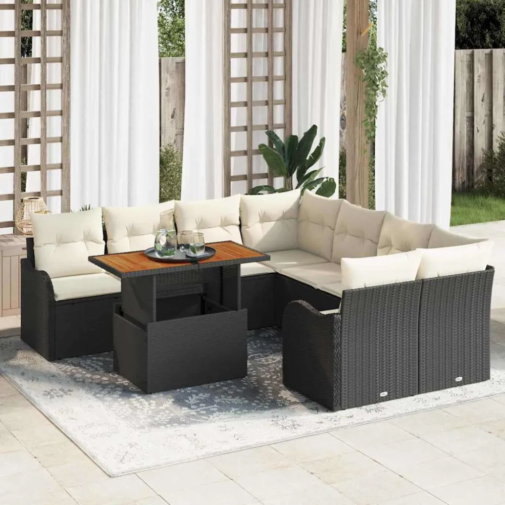 Tuin Sofa Set met kussen 7 pcs Zwart en crème vidaXL