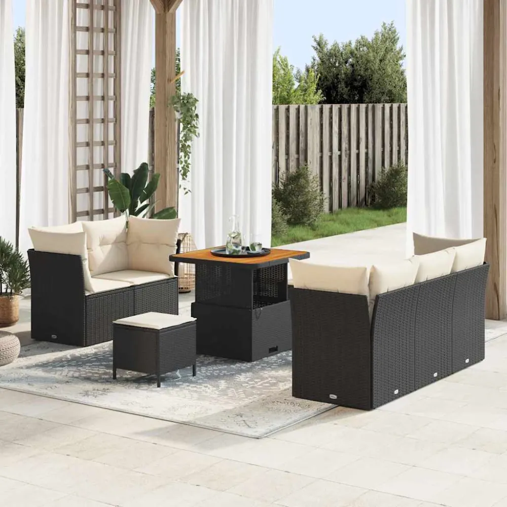 Tuin Sofa Set met kussen 8 pcs Zwart en Crème poly rattan vidaXL