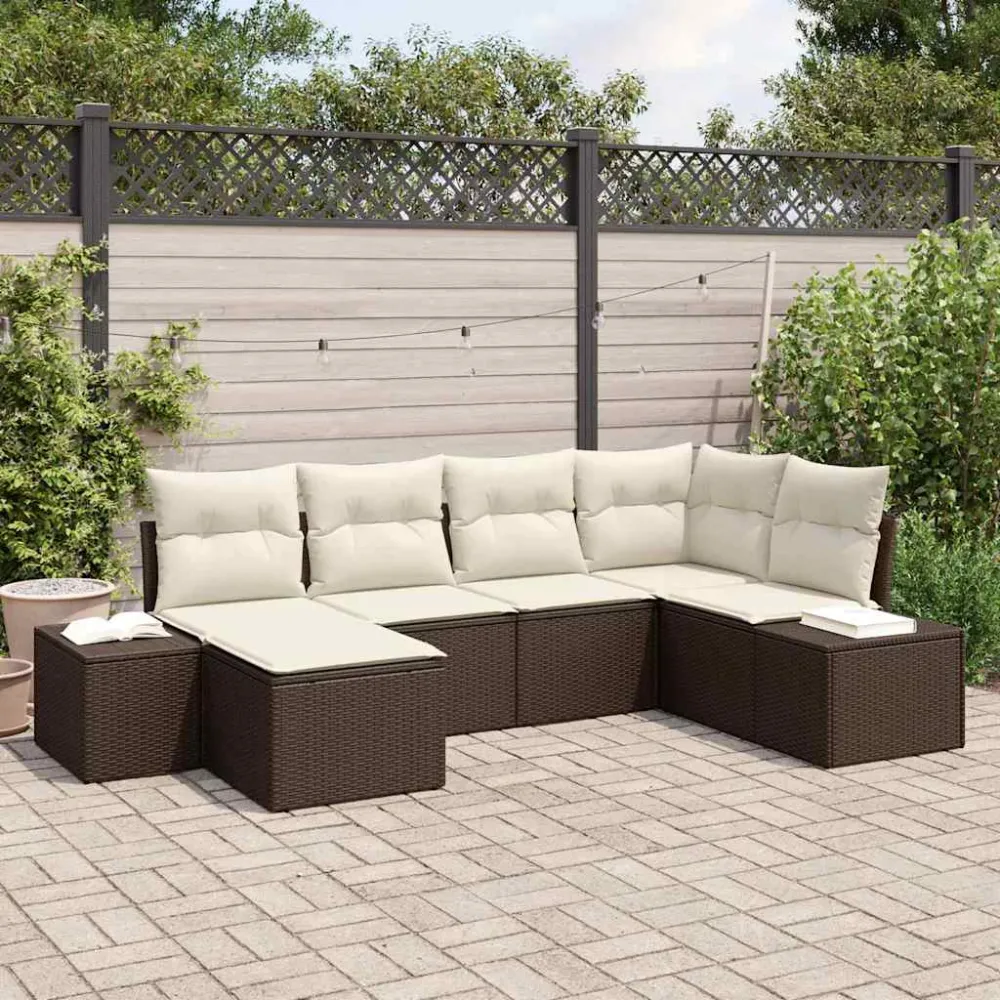 Tuin Sofa Set met kussen 6 pcs Bruin en Crème poly rattan vidaXL