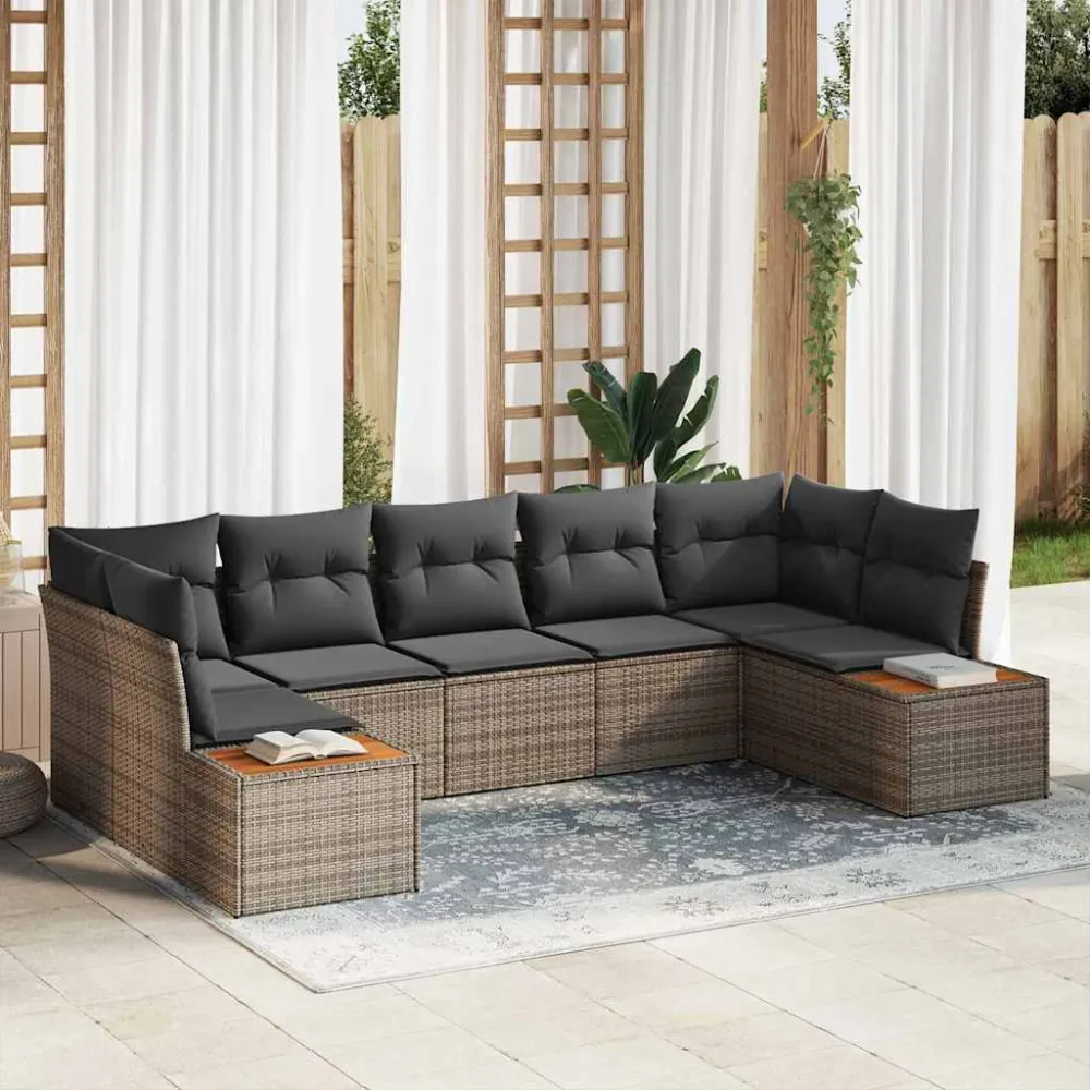Tuin Sofa Set met kussen 7 pcs Grijs poly rattan vidaXL