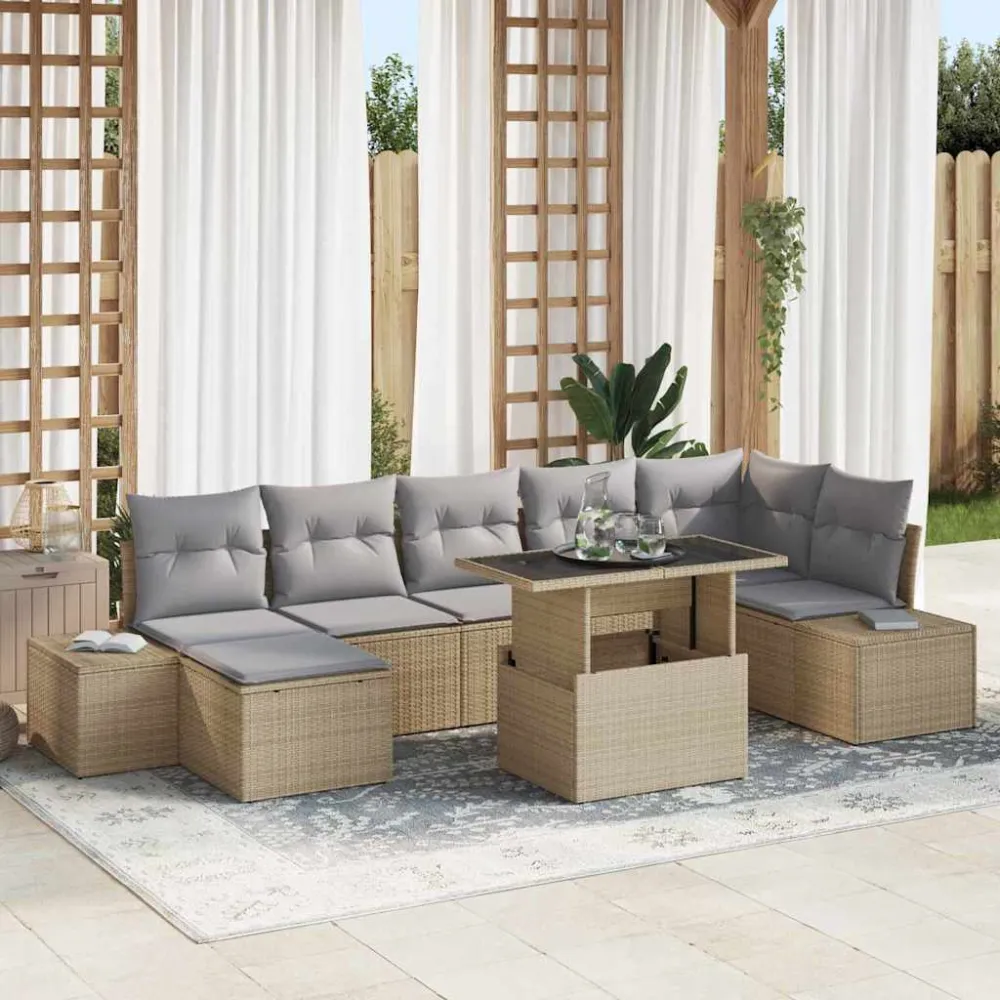 Tuin Sofa Set met kussen 8 pcs beige en lichtgrijs vidaXL