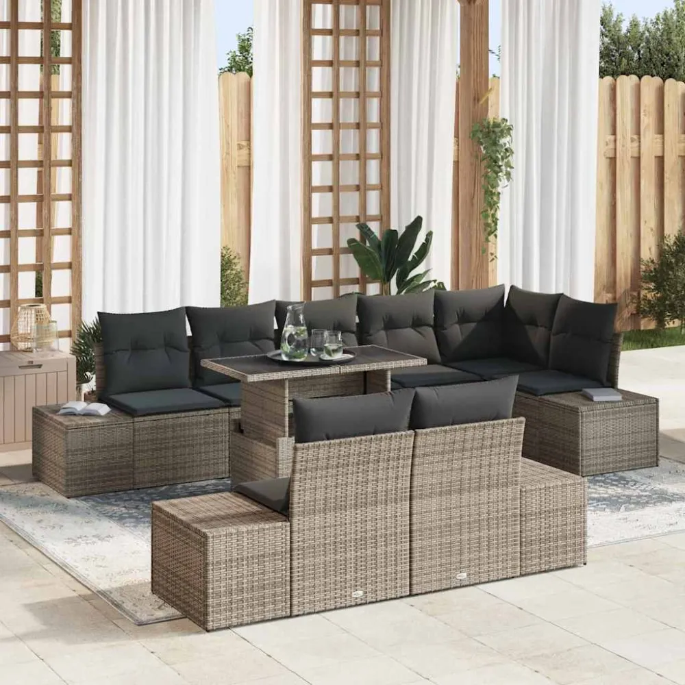 Tuin Sofa Set met kussen 9 pcs Grijs poly rattan vidaXL
