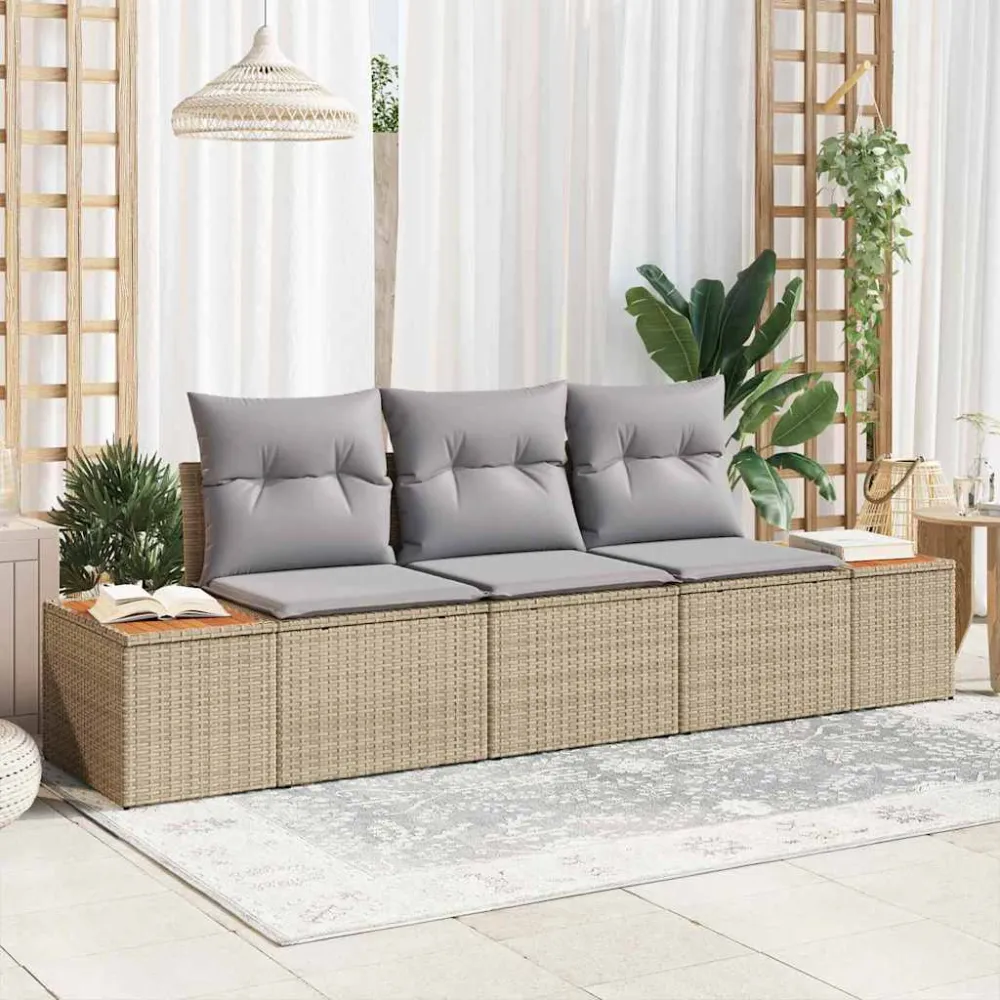 Tuin Sofa Set met kussen 3 pcs Beige poly rattan vidaXL