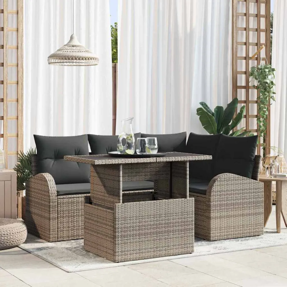 Tuin Sofa Set met kussen 5 pcs Grijs Poly riet vidaXL