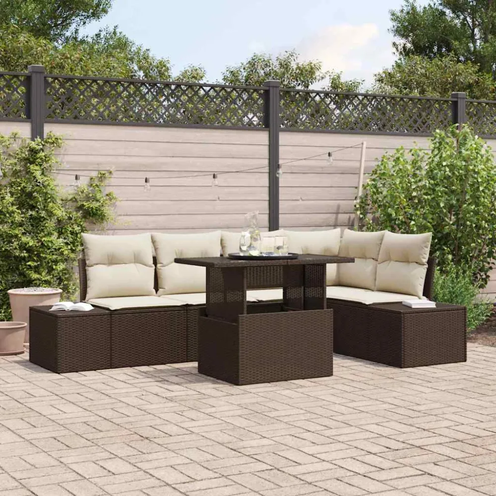 Tuin Sofa Set met kussen 6 pcs Bruin Poly riet vidaXL