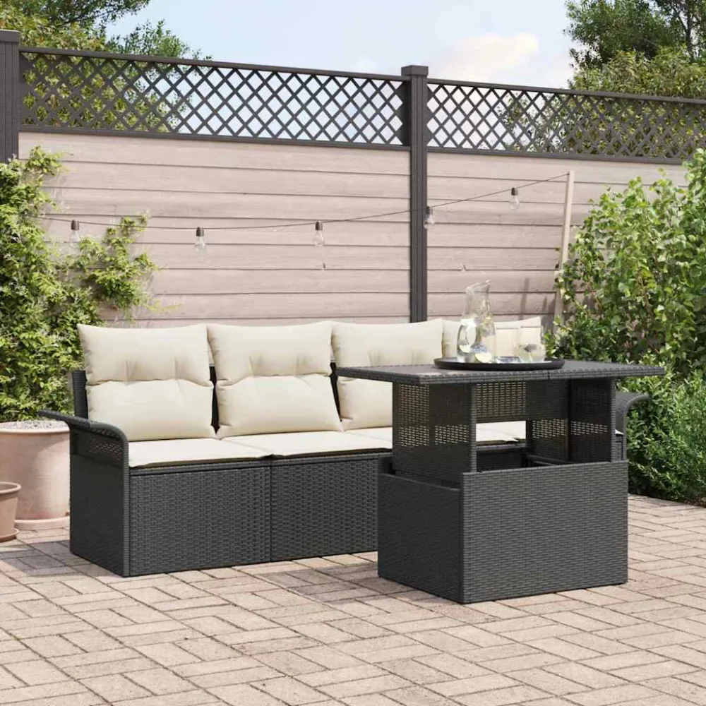Tuin Sofa Set met kussen 5 pcs Zwart poly rattan vidaXL