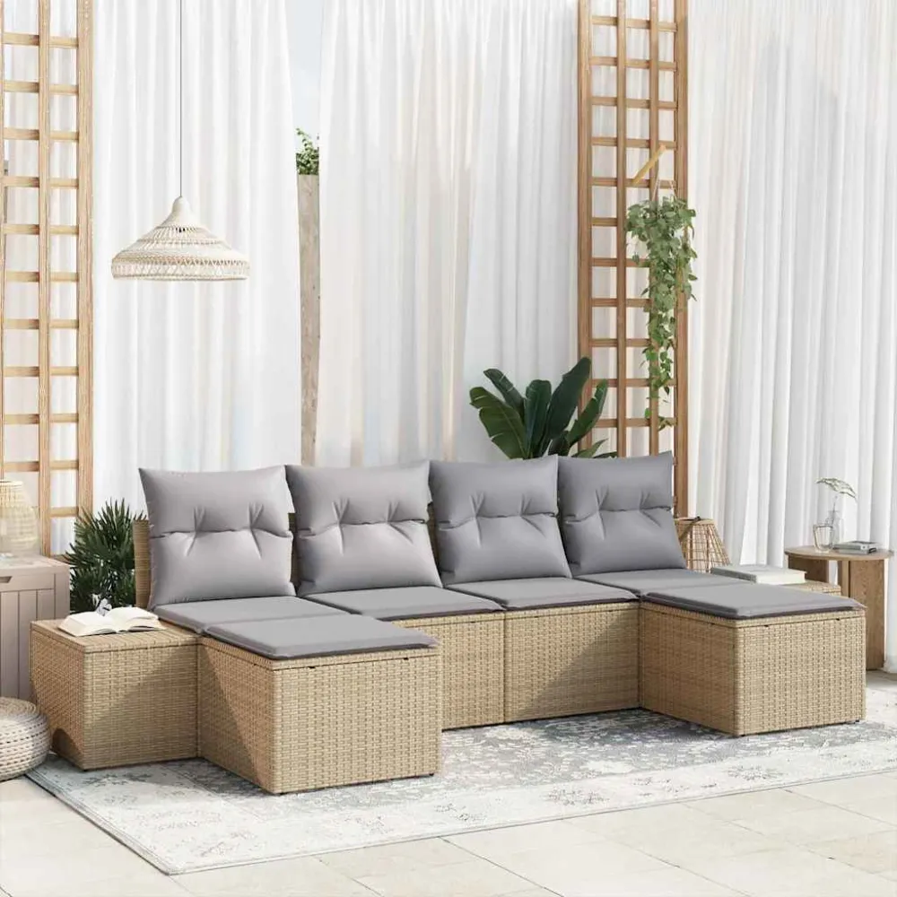 Tuin Sofa Set met kussen 4 pcs Beige en Licht Grijs poly rattan vidaXL