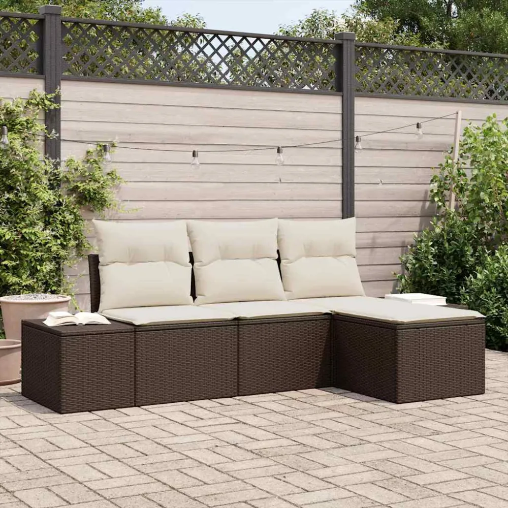 Tuin Sofa Set met kussen 4 pcs Bruin en Crème poly rattan vidaXL