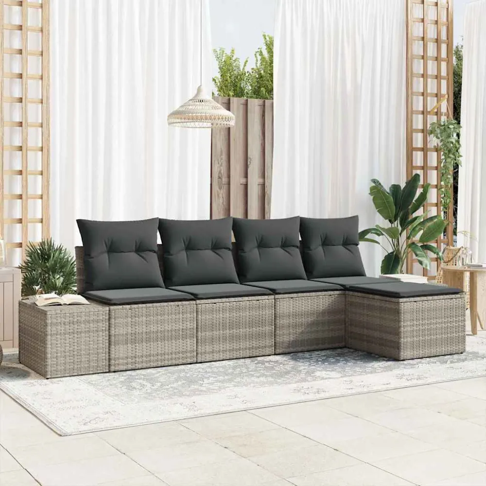 Tuin Sofa Set met kussen 5 pcs Lichtgrijs poly rattan vidaXL