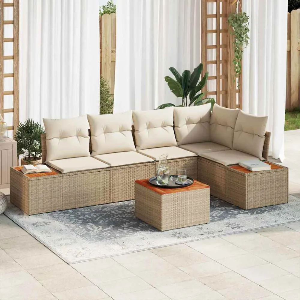 Tuin Sofa Set met kussen 6 pcs beige en crèmekleurig Poly riet vidaXL