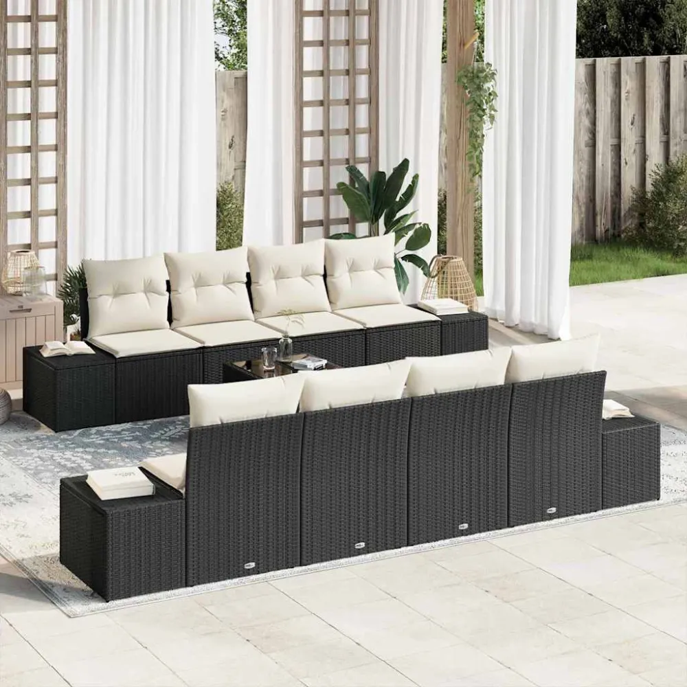 Tuin Sofa Set met kussen 8 pcs Zwart en Crème poly rattan vidaXL