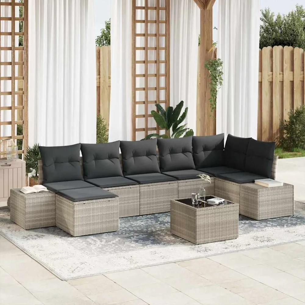 Tuin Sofa Set met kussen 7 pcs Lichtgrijs poly rattan vidaXL