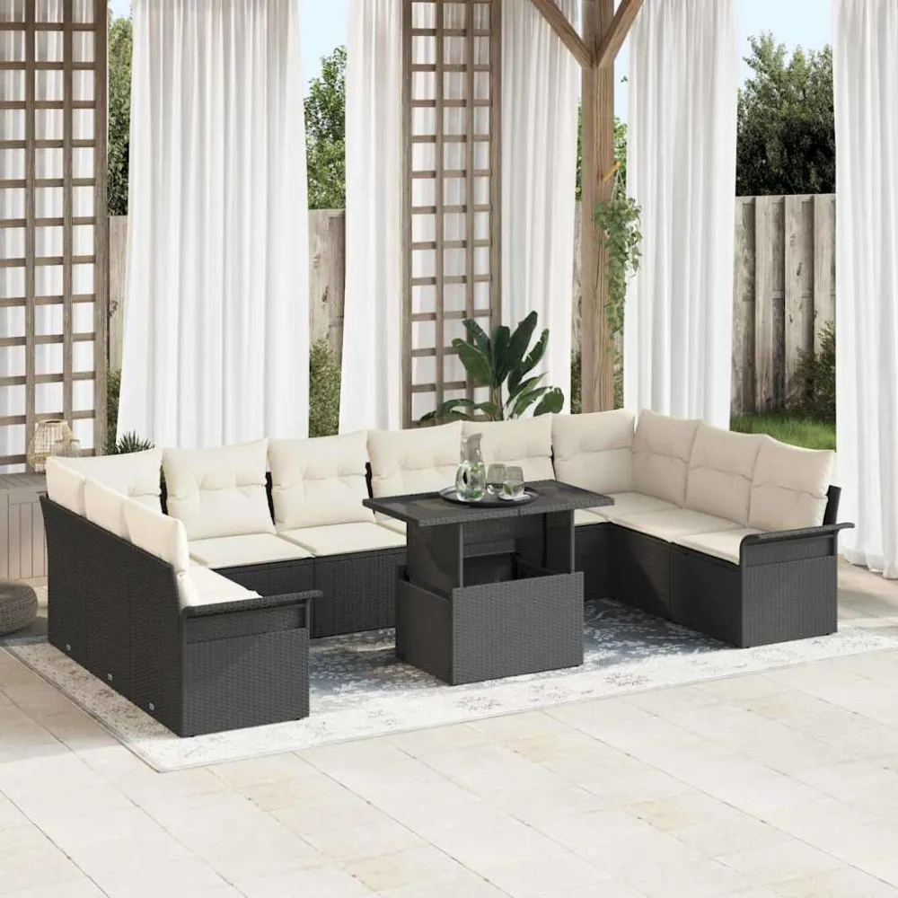 Tuin Sofa Set met kussen 11 pcs Zwart Poly riet vidaXL
