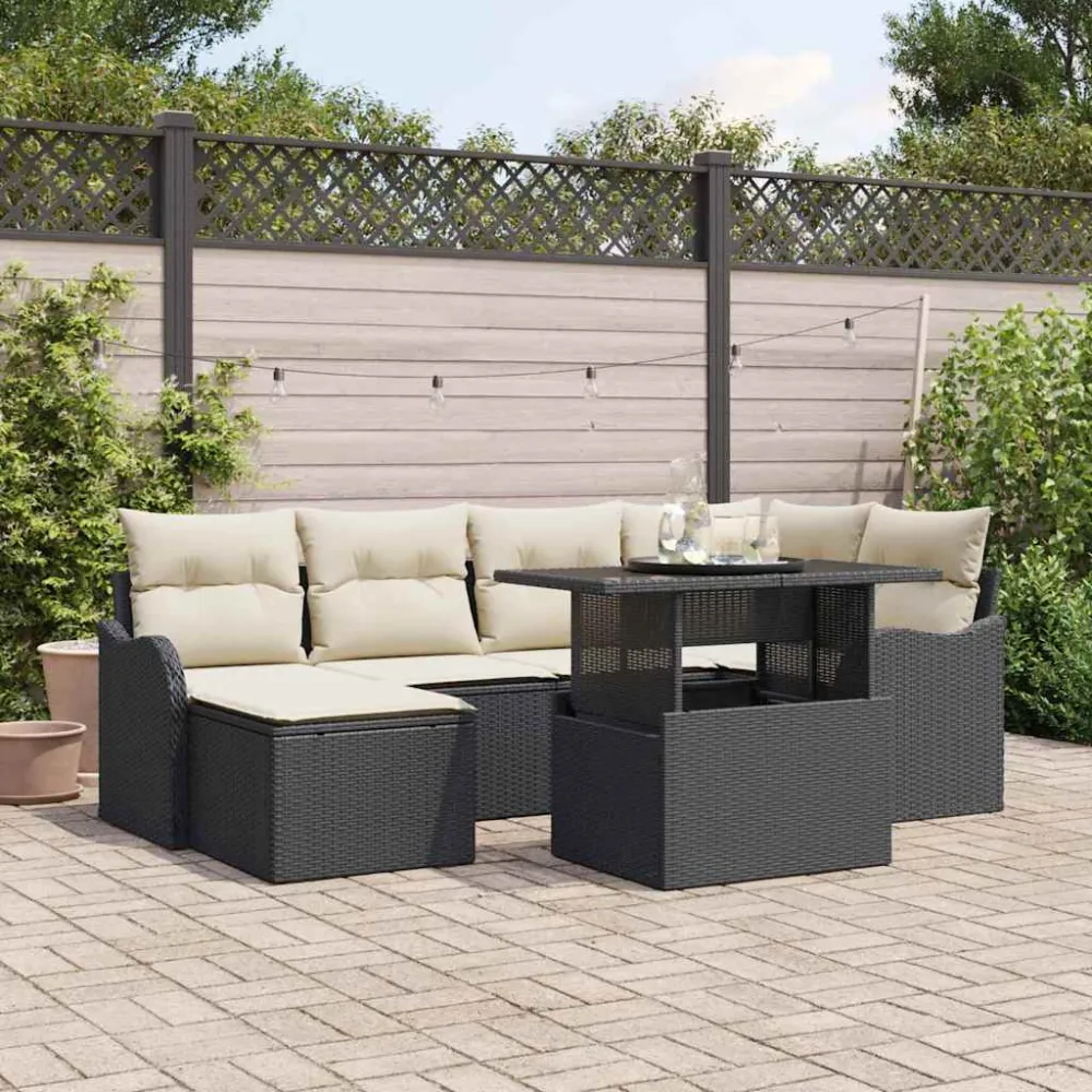 Tuin Sofa Set met kussen 7 pcs Zwart Poly riet vidaXL